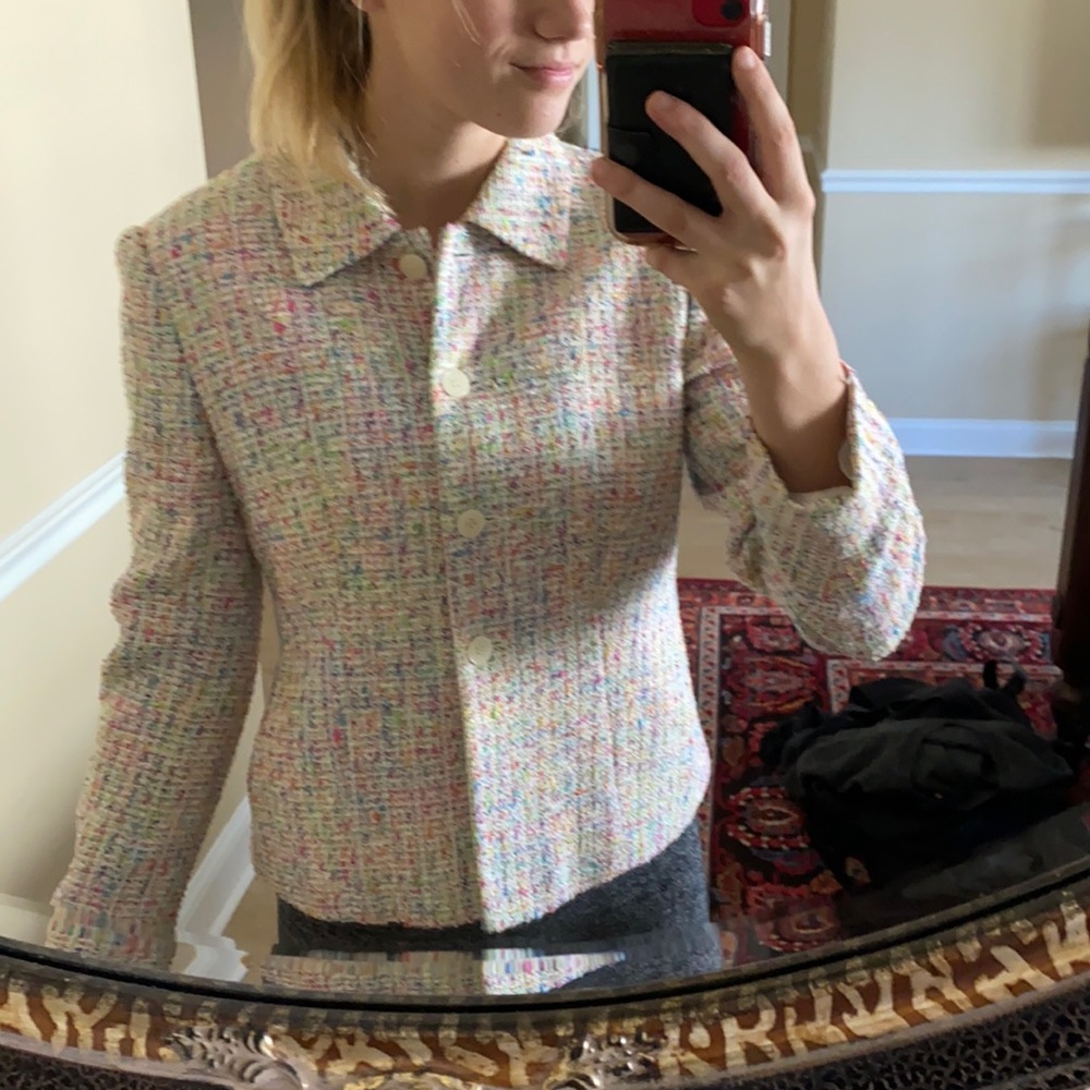 Multi color tweed style Jones NY blazer (8P, fits small and medium!)